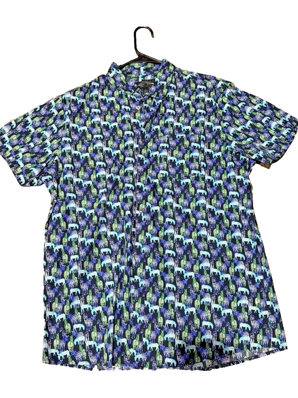 Marc Anthony Luxury Slim Fit Short Sleeve Zebra Print Button-Down Shirt Large